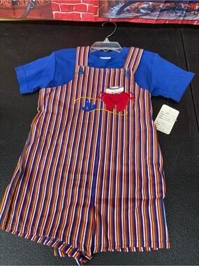 Vintage 4T Colorful Striped Shortalls  crab with Blue Tee